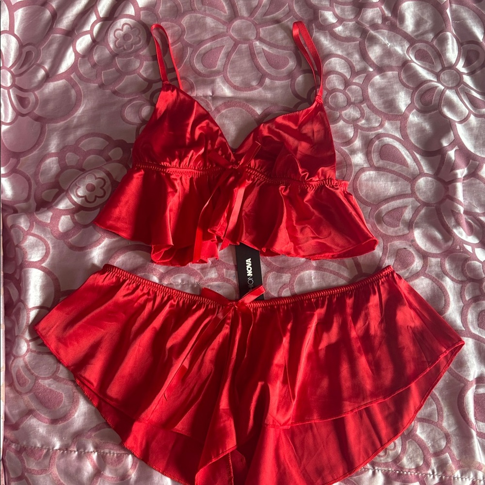 Fashion Nova Vibrant Red Silky Pajama Set